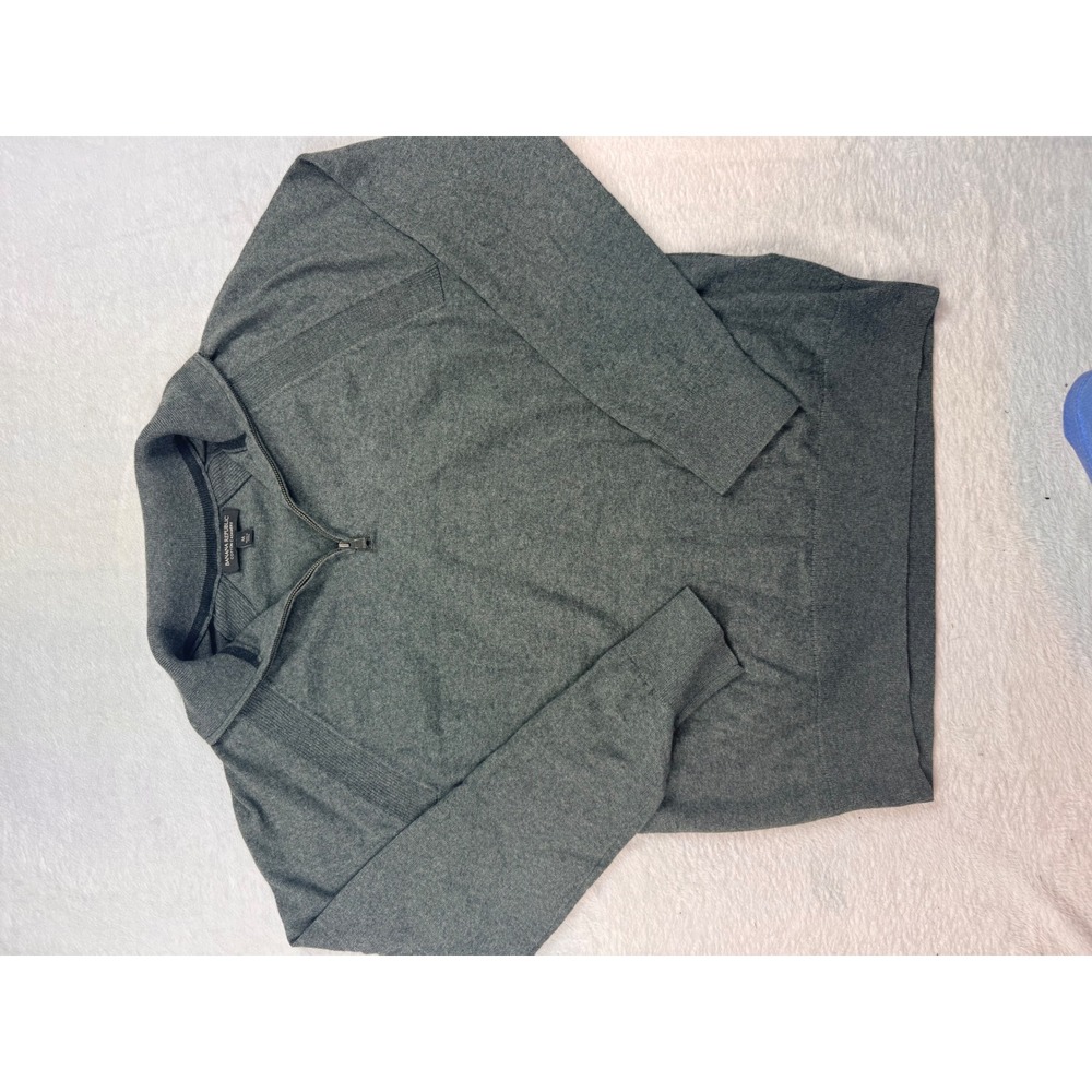 Banana Republic Mens M Gray Cotton Cashmere Quarter Zip Sweater Raglan Knit